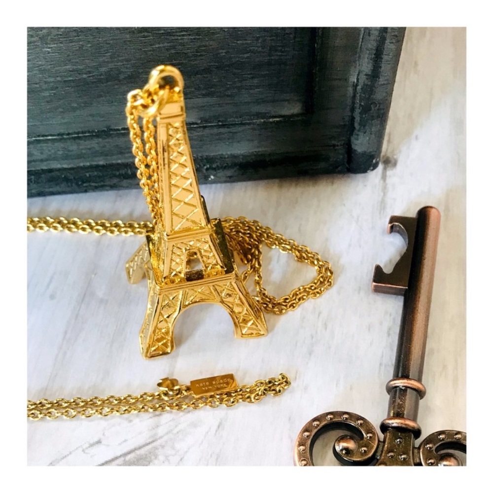 Kate Spade Parisian Lights Eiffel Tower Necklace 14k Gold plated 30” - Picture 10 of 11